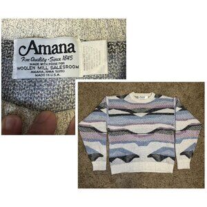 AMANA Knit Sweater 90s Cosby Grandpa Biggie Geometric Abstract Preppy Holiday S